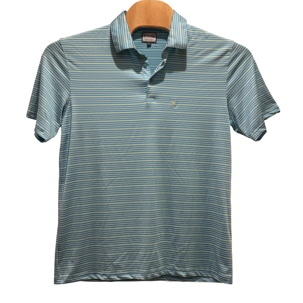 Heybo Outdoors Golf Polo Shirt Mens Medium Blue Striped Performance Stretch
